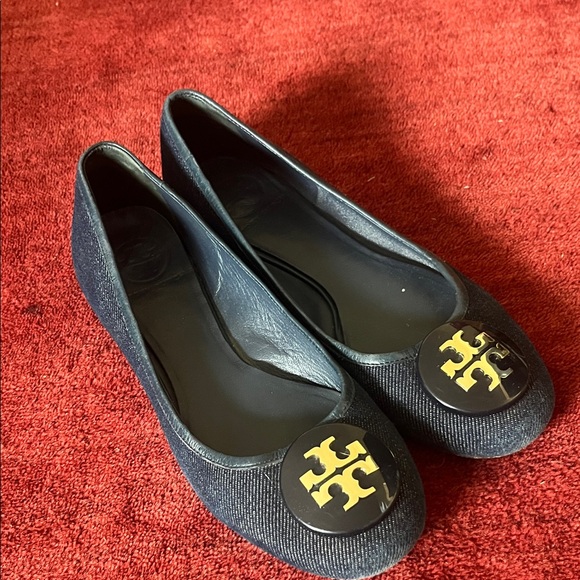 Tory Burch Quinn Ballet Flats Denim Navy - Picture 2 of 8